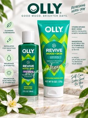 OLLY Revive Mood + Skin Refreshing Neroli Dew Body Wash & Scrub Bundle